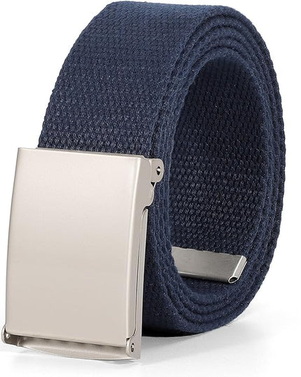 WHIPPY Canvas Web Belt Flip-Top Solid Black Military Buckle Fully Adjustable Mens Webbing Belts Cut To Fit
