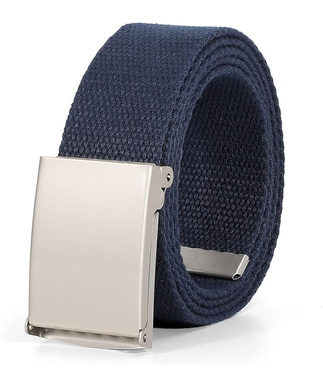 WHIPPY Canvas Web Belt Flip-Top Solid Black Military Buckle Fully Adjustable Mens Webbing Belts Cut To Fit