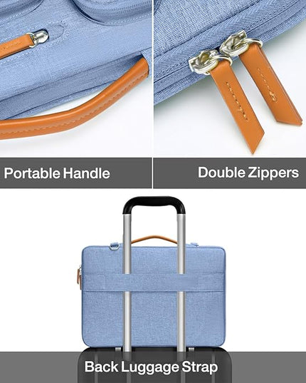 MOSISO 360 Protective Laptop Shoulder Bag,15-15.6 inch Computer Bags Compatible with MacBook Pro 16 inch, HP, Dell, Lenovo, Asus Notebook,Side Open Messenger Bag with 4 Zipper Pockets, Sky Blue