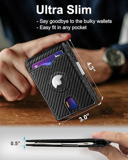 miyozi Airtag Wallet for Men,with Money Clip 11 Cards Slim Front Pocket Leather RFID Blocking Wallet with Gift Box