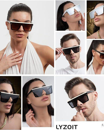 LYZOIT Square Oversized Sunglasses for Women Men Big Flat Top Fashion Shield Large UV Protection Rimless Shades