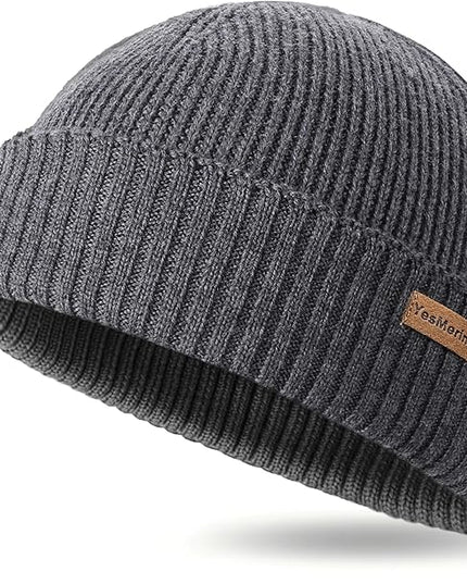 100% Merino Wool Fisherman Beanie for Men Women, Short Knit Cuff Trawler Winter Hat, Warm Soft Outdoor Gift