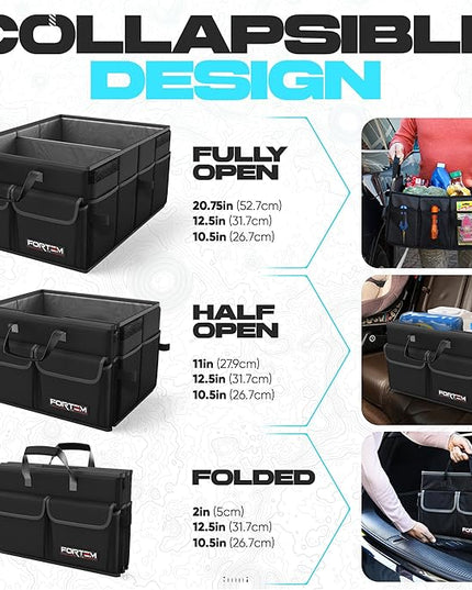 FORTEM Trunk Organizer For SUV Car Trunk Organizer, Foldable Storage, Car Accessories for Women Men, Collapsible Bag, Perfect Christmas Gifts, 600D Oxford, Non Slip Bottom, Straps, Soft Cover (45L)