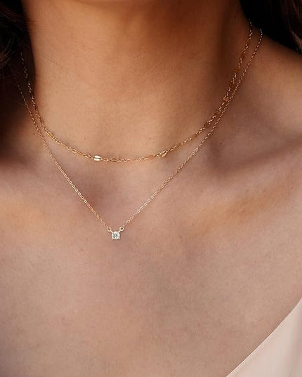 Tewiky Dainty 14k Gold Plated/Silver Cubic Zirconia Necklaces for Women, Simple CZ Jewelry Necklaces Trendy Gifts