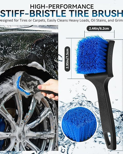 Tire Brushes for Cleaning Tires, Car Wheel Brushes for Cleaning Wheels, Rim Cleaner Brush for Car Detailing, Premium Wheel Cleaner Brush Kit Safe for Cars, Trucks, SUVs, RVs, Motorcycles