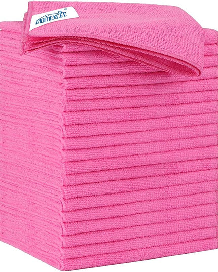 HOMEXCEL Microfiber Cleaning Cloth 20 Pack 11.5 x 11.5 Inch Microfiber Towels for Cars Ultra Absorbent Cleaning Rags Lint Free Cleaning Towels for Household Kitchen, Window Car Pink