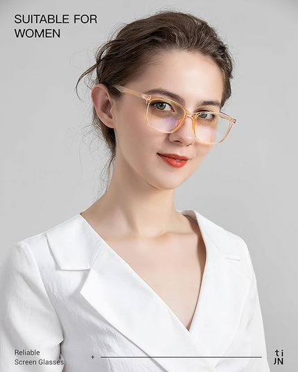 TIJN Blue Light Blocking Glasses for Women Men TR90 Frame Square Nerd Eyeglasses Anti Blue Ray Computer Screen Glasses
