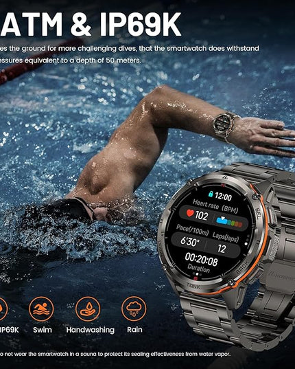 AMAZTIM GPS Smart Watch for Men, 6 Satellite Positioning, Compass, Stainless Steel Body, 50M Waterproof, 470mAh Extra-Large Battery, Answer/Make Call, 1.43" AMOLED Screen, Compatible for Android iOS