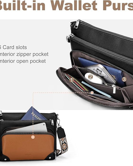 Anti-Theft Crossbody Purse for Women, Crossbody Shoulder Bag with Built-in Wallet & RFID Blocking for Travel Workout
