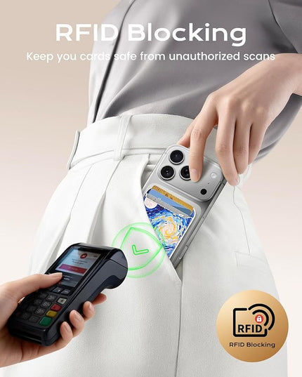 Magnetic Mag-safe Wallet Cell Phone Card Holder for Phone Case with Mag-Safe, Stronger Magnetic RFID Leather Phone Wallet Stick on for iPhone 17/16/15/14/13/12 Series, Fit 3 Cards