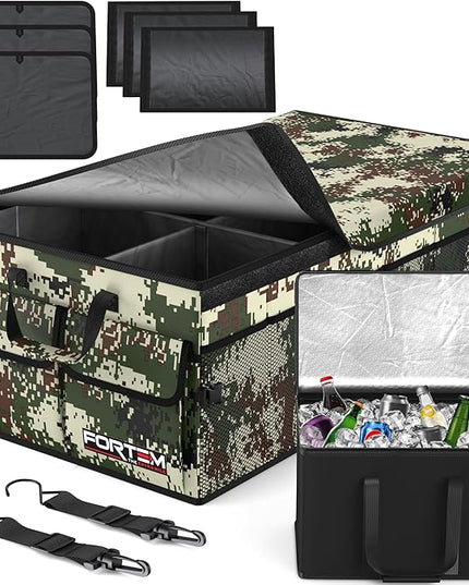 FORTEM Trunk Organizer with Cooler For SUV Car Trunk, Foldable Storage, Car Accessories for Women Men, Collapsible Bag, Perfect Christmas Gifts, 600D Oxford, Non Slip Bottom, Straps, Soft Cover (105L)