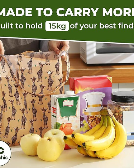 ECO CHIC Foldable Reusable Grocery Bags - Lightweight, Recycled & Reusable Shopping Bag - Waterproof Packable Tote