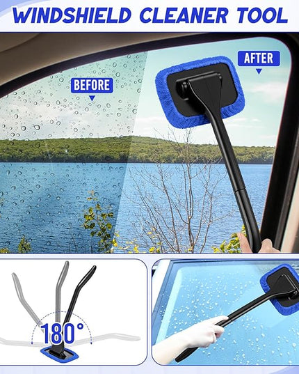 16 Pcs Windshield Cleaner Tool, Car Cleaning Kit with Various Detailing Brushes Set Spray Bottle Cleaner Towel Cleaning Gel Accessories Car Interior Detailing Kit for Windows Vents(Blue)