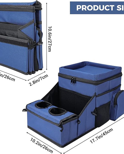 COOLBEBE Car Seat Organizer, Backseat Car Organizer with Cup Holders for Kids and Adults Travel, Cooler Compartment Passenger Seat Organizer Storage Box for Front or Middle Seat, Navy Blue