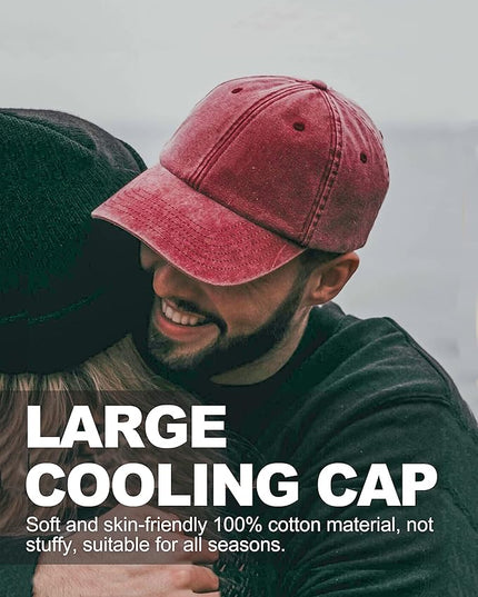 XXL Oversize Washed Denim Baseball Cap,Low Profile Jean Sports Cap for Big Heads 23.5"-25.5",Large Pigment Dyed Dad Hat