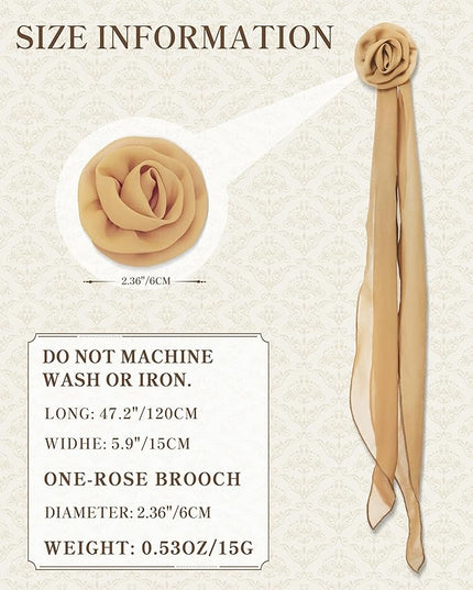 Chiffon Scarf for Women, Removable Flower Neck Scarf Light Soft Fashion Rose Scarves Versatile Headband or Hair Band
