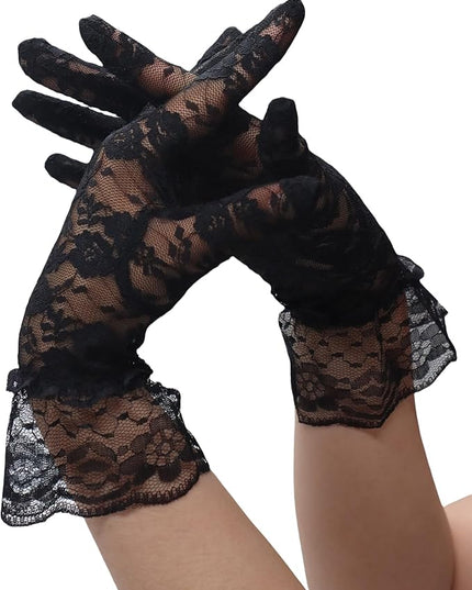 ATHX Women's Lace Floral Opera Tea Party Gloves 80s Wrist Length Bridal Wedding Prom Gloves Costume Accessories