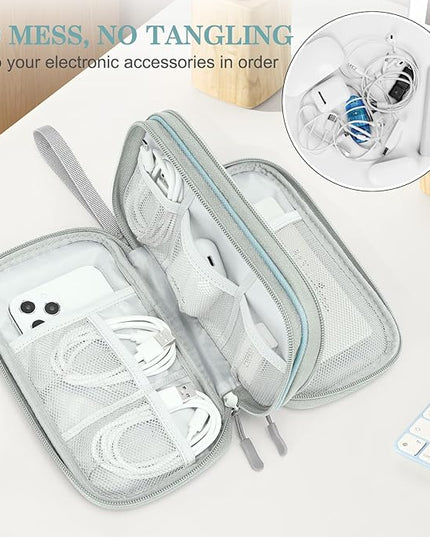 FYY Electronic Organizer, Travel Cable Organizer Bag Pouch Electronic Accessories Carry Case Portable Waterproof Double Layers Storage Bag for Cable, Charger, Phone, Earphone, Medium Size, Mint Green