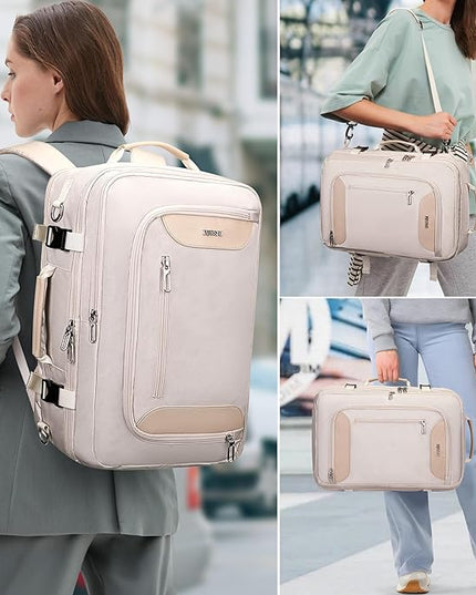 PIJUSHI Travel Backpack for Women Flight Approved Carry on Bag 16 inch Laptop Personal Item Daypack with Shoe Compartment(PE038 Beige)
