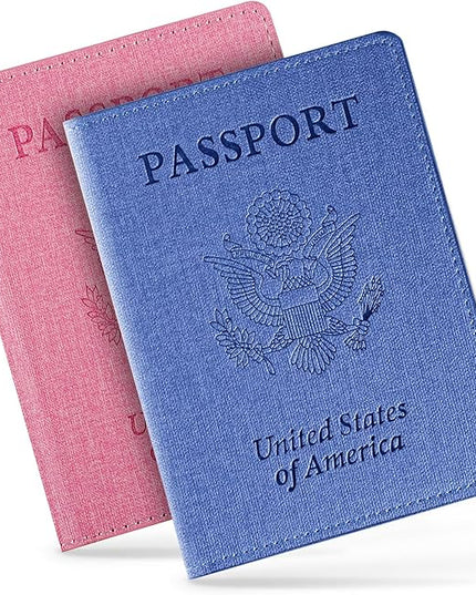 2 Pack Vaccine Card Holder,Passport And Vaccine Card Holder Combo-Baby Blue&Pink