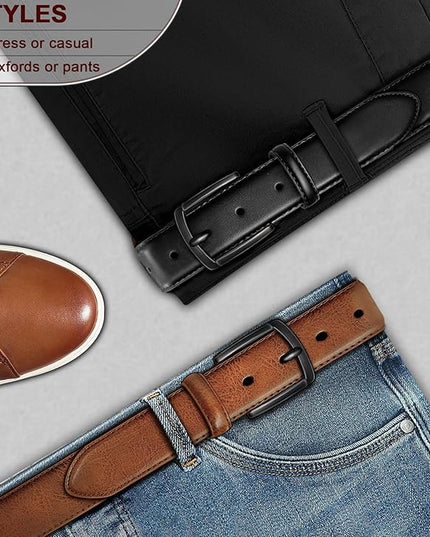 KEMISANT Men Belt 2Pack – Genuine Leather Belt for Men Dress Casual Golf Jeans 1 3/8"