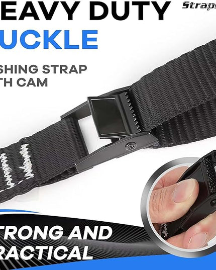 Lashing Straps, 12ft x 1 Inch Wide Cinch Strap with Buckles Adjustable Cam Straps, 1763lbs Heavy Duty Quick Pull Release Utility Nylon Black Cargo Tie Down Straps for Kayak Trucks Trailer Box, 12 Pack