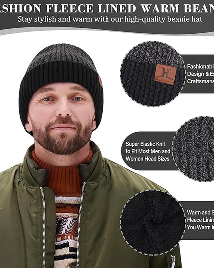 FZ FANTASTIC ZONE Mens Winter Knit Hat Beanie Long Neck Scarf Touchscreen Gloves Set Fleece Skull Caps Gifts for Men Women