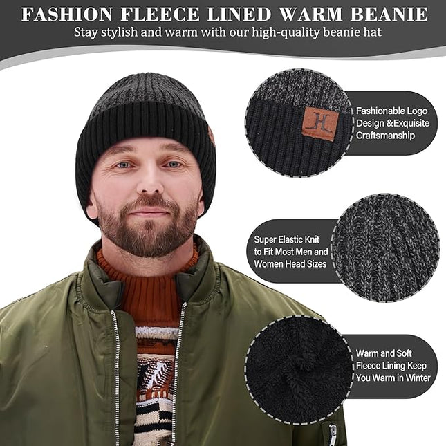 FZ FANTASTIC ZONE Mens Winter Knit Hat Beanie Long Neck Scarf Touchscreen Gloves Set Fleece Skull Caps Gifts for Men Women