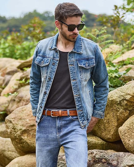 VATAN Men's Genuine Leather Casual Every Day Jeans Belts, Handmade Men Leather Belt with Gift Box