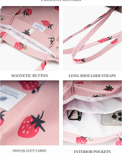 Corduroy Tote Bag Cute Tote Bags for Women Shoulder Bag with Inner Pocket for Work Beach Travel and Shopping Grocery