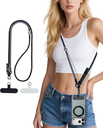 Phone Lanyard Crossbody, 3-in-1 Neck Strap& Wrist Strap, Adjustable Anti-Theft Lanyard with 2 Phone Tether Tabs, Universal Cell Phone Strap for iPhone 17 Pro Max,Travel Essential,Black