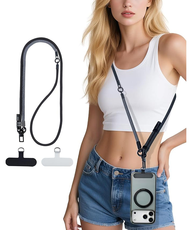 Phone Lanyard Crossbody, 3-in-1 Neck Strap& Wrist Strap, Adjustable Anti-Theft Lanyard with 2 Phone Tether Tabs, Universal Cell Phone Strap for iPhone 17 Pro Max,Travel Essential,Black