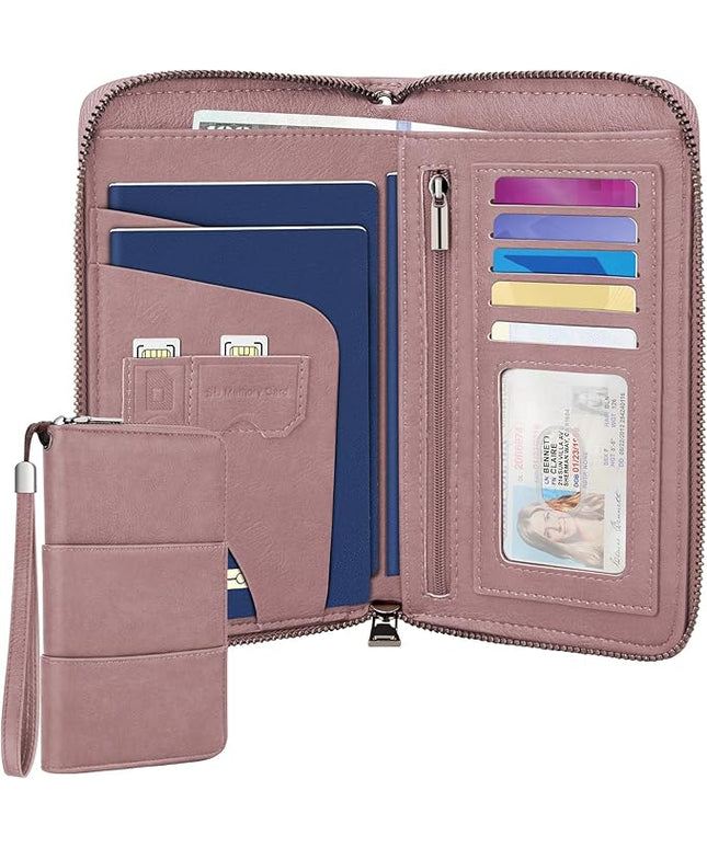 Family Passport Holder Wallet with Zipper, RFID Blocking Travel Document Organizer, PU Leather Passport Wallet for Women Men, Passport Cover Travel Wallet for Boarding Pass, ID, Money, Tickets
