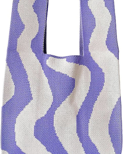 Women's Wrist Knot Tote Bag Small Crochet Wristlet Handbag Aesthetic Cute Knit Purse (Very Small Size)