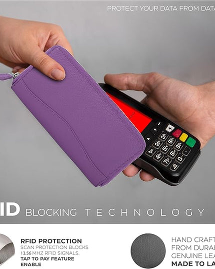 Oak Leathers Purple Leather Wallet for Women - RFID Womens Wallet Clutch with 8 Credit Card Holder, Coin Pocket, Gift for Women’s