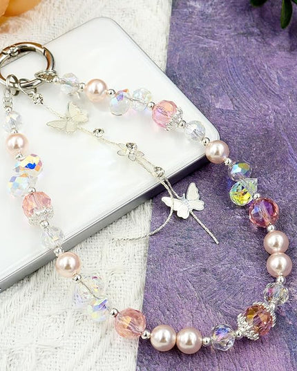 Phone Charm for Women, Anti-Theft Phone Wrist Strap Hands-Free, Crystal Beaded Chain, Detachable Cellphone Lanyard with Tether Tab