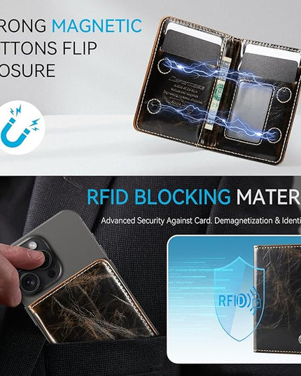 Defencase for Magsafe Wallet Magnetic Card Holder RFID Blocking, PU Leather Minimalist Phone Wallet for MagSafe Phones and Cases for iPhone 17/16/ 15/14/ 13/12/ Pro/Max/Plus/Air, Coffee