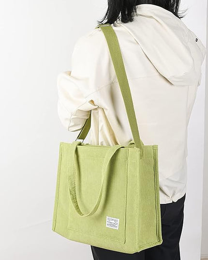 Valleycomfy Corduroy Tote Bag for Women Travel Crossbody Bag Purse Women Shoulder Bags Work Handbags Everyday Hobo Bag