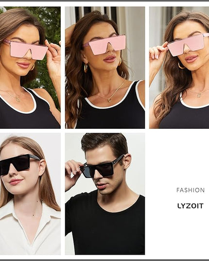 LYZOIT Square Oversized Sunglasses for Women Men Big Flat Top Fashion Shield Large UV Protection Rimless Shades