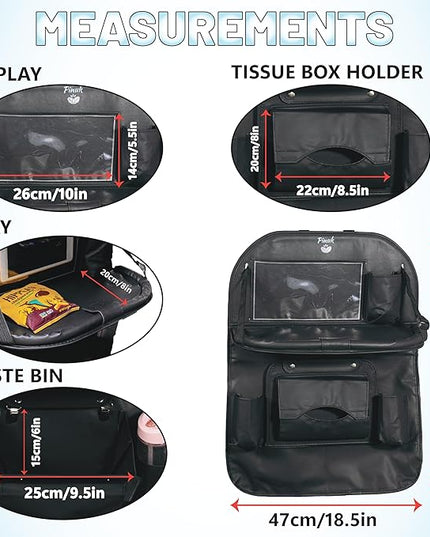 Car Backseat Organizer with Built-in Foldable Tray | Double Layered Leather, Waterproof Car Seat Organizer with - Pockets | Easy Installation, Perfect for Family Trips and Daily Use