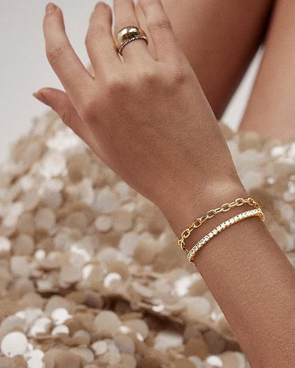 Gold Bracelets Set for Women Stack, Dainty Thick Bracelets Stack for Women Trendy, Simple Thin Gold Plated Cuff Stackable Bracelets With Beaded Cuban Paperclip Snake Rope Bangle Hand Chain Jewelry Gifts for Women Non Tainish