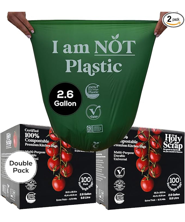 Small Compostable Trash Bags - 2.6 Gallon, 200 Pack, 100% Plastic-Free Decomposing Kitchen Food Waste Trash Can Bags & Liners, Thick Countertop Garbage, Bathroom & Bio Bin Bags
