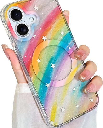 Cute Case for iPhone 17 Case for Women Girls [Compatible with Magsafe] Aesthetic Girly Trendy Glitter Sparkly Bling Magnetic Protective Phone Cover, Rainbow