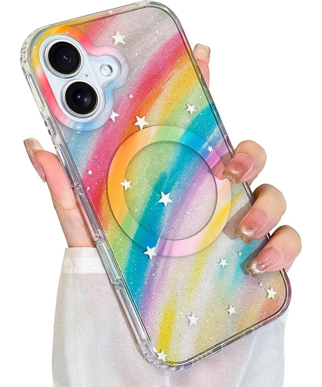 Cute Case for iPhone 17 Case for Women Girls [Compatible with Magsafe] Aesthetic Girly Trendy Glitter Sparkly Bling Magnetic Protective Phone Cover, Rainbow