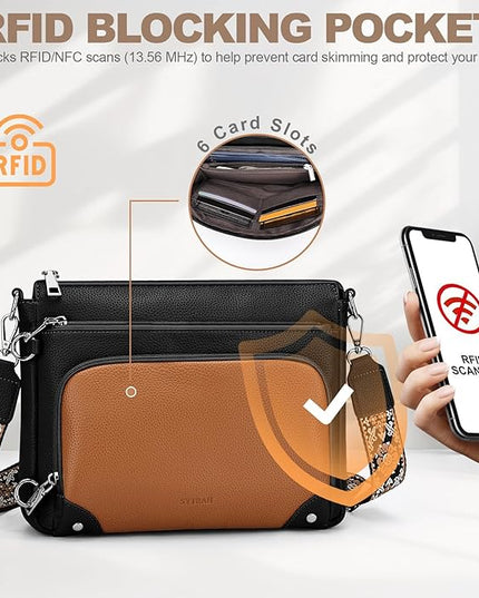 Anti-Theft Crossbody Purse for Women, Crossbody Shoulder Bag with Built-in Wallet & RFID Blocking for Travel Workout