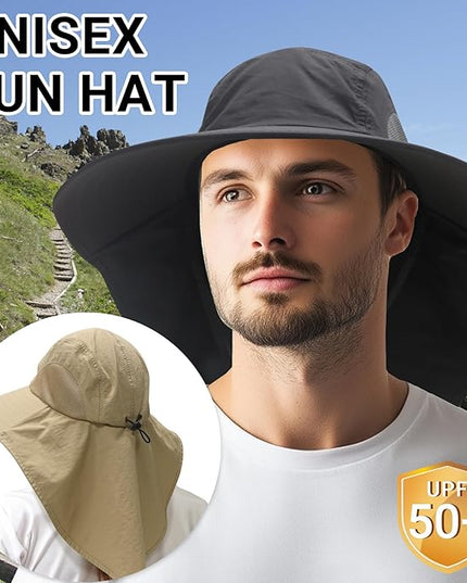 NPQQUAN Sun Hats for Men Women with Neck Flap UPF 50+ UV Protection Wide Brim Bucket Hat Safari Hiking Fishing Hats