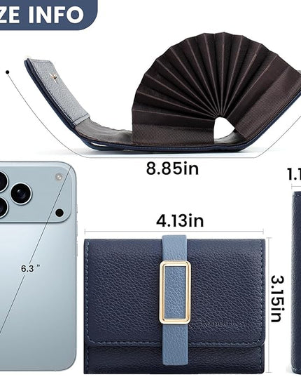 Pomelo Best Credit Card Holder RFID Wallet for Women, Small Leather Zipper Card Case with With 11 Card Slots Deep Blue