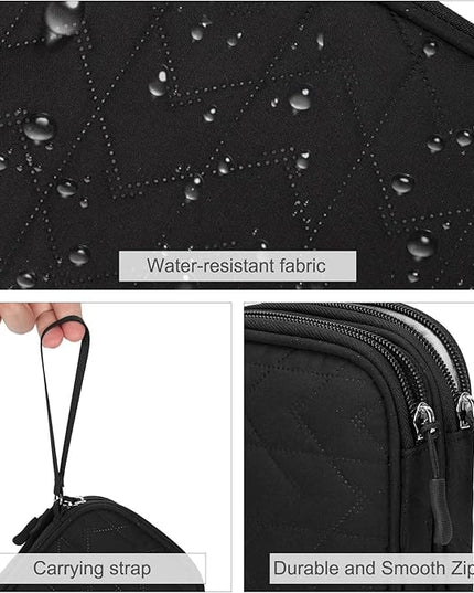 FYY Electronic Organizer, Travel Cable Organizer Bag Pouch Electronic Accessories Carry Case Portable Waterproof Double Layers All-in-One Storage Bag for Cable, Cord, Charger, Phone, Pattern Black (M)