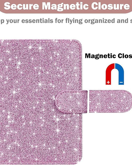 HOTCOOL Passport Holder Travel Essentials Airplane & Cruise Essentials Ship Leather Wallet Cover Case RFID Blocking Women & Men Vacation Travel Accessories Gifts Deals, Glitter - Purple
