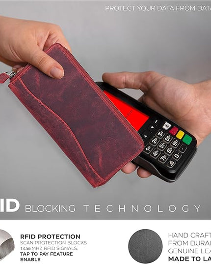 Oak Leathers Red Vintage Leather Wallet for Women - RFID Womens Wallet Clutch with 8 Credit Card Holder, Coin Pocket, Gift for Women’s